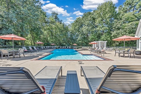 a swimming pool with lounge chairs and umbrellas at Trophy Club at Bellgrade, Midlothian, VA, 23113