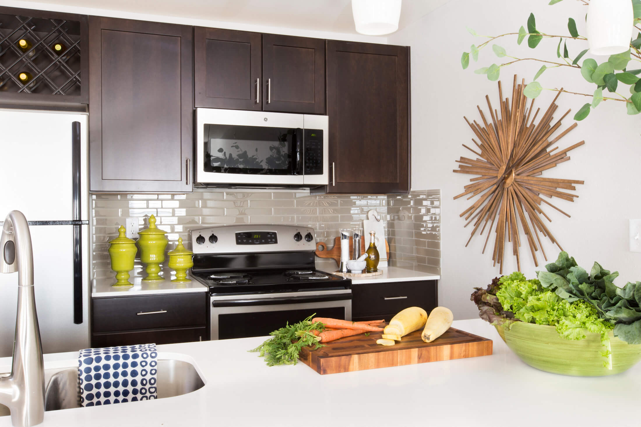 Espresso Kitchen Cabinetry at Mallard Bay Apartments, Indiana
