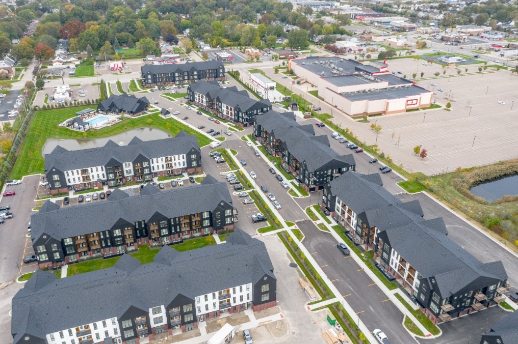 Drone View at Uptown Square Apartments, Troy, MI, 48083