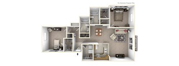 2-Bed/2-Bath, The Frances Floor Plan at Prairie Lakes Apartments, Peoria, IL, 61615