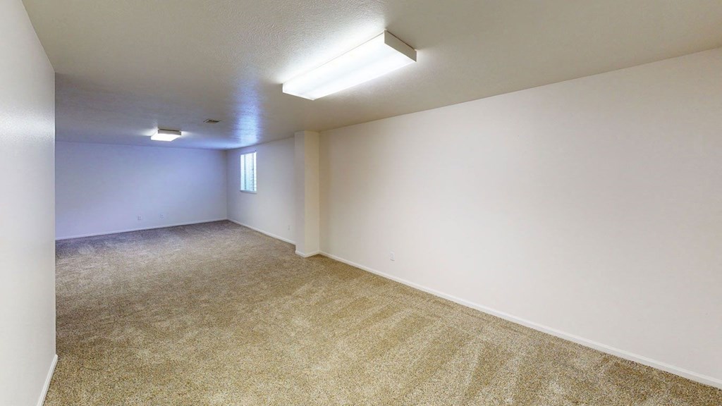 Ranch townhome full basement with plush carpeting at Gull Prairie/Gull Run Apartments and Townhomes, Kalamazoo, MI