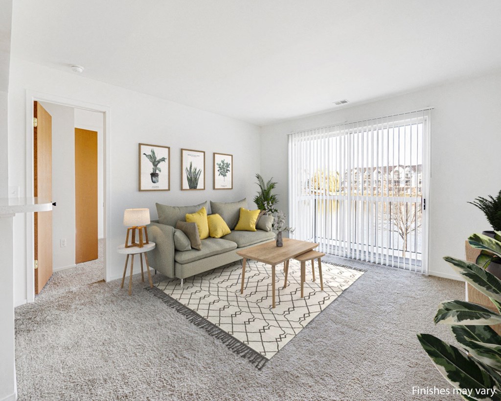 Gardenia Layout Model Living Room at The Harbours Apartments, Clinton Twp, MI