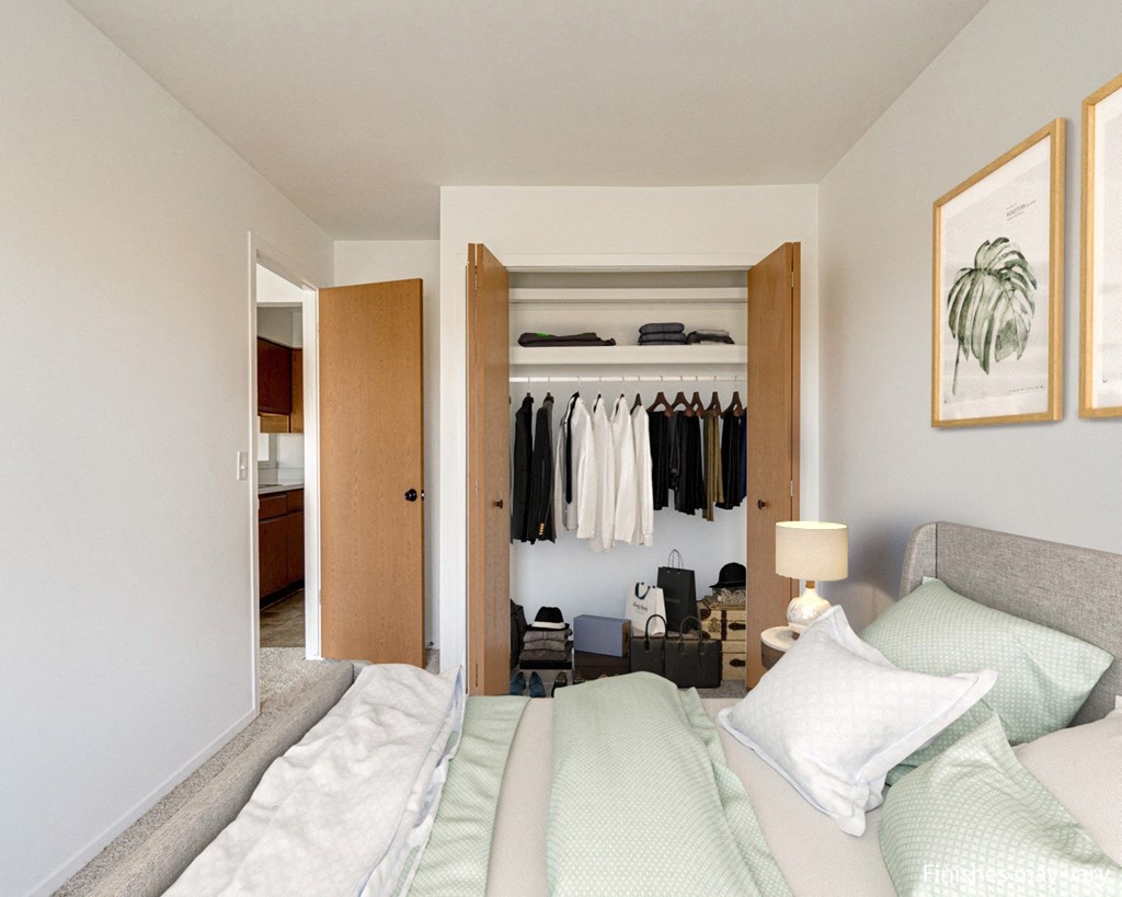 Gardenia Layout Bedroom with Closet at The Harbours Apartments, near Warren, MI