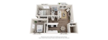 2-Bed/1-Bath, Dahlia Floorplan at Golden Gate at Bristol Square and Golden Gate Apartments, Wixom, MI