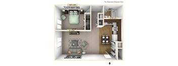 Crescent - One Bedroom One Bath Floor Plan at Grand Bend Club, Michigan, 48439