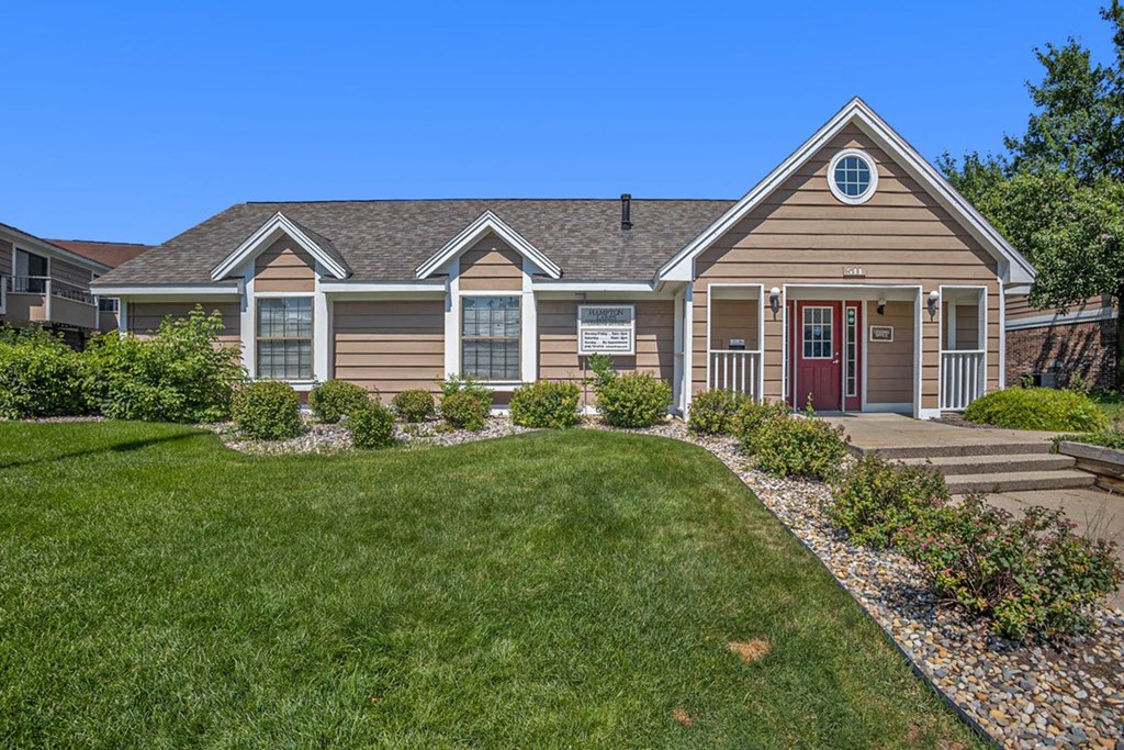 Leasing Office with expert landscaping at Hampton Lakes Apartments, Walker, Michigan