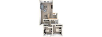 Two Bedroom One Bath Floorplan at Hampton Lakes Apartments, Walker