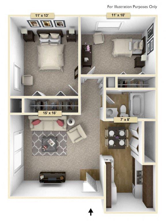 Hemlock/Oak Two Bedroom Floor Plan at Perry Place, Michigan, 48439