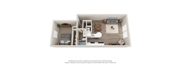 1-Bed/1-Bath, Wandflower Floor Plan at Hillside Apartments, Michigan