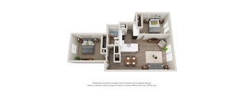 2-Bed/1-Bath, Sunflower Floor Plan at Hillside Apartments, Wixom, Michigan