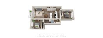 2-Bed/1-Bath, Azalea Floor Plan at Hillside Apartments, Wixom, 48393