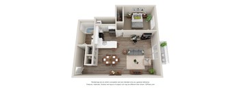 1-Bed/1-Bath, Spiera Floor Plan at Hillside Apartments, Wixom, Michigan