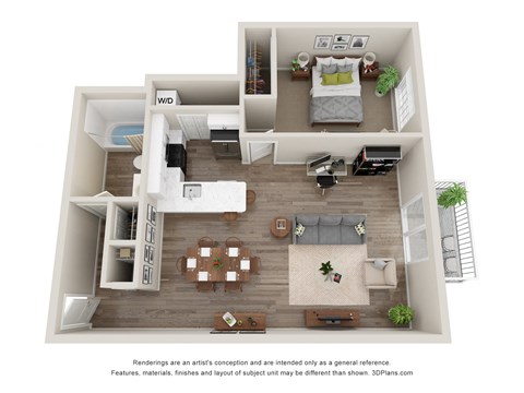 1-Bed/1-Bath, Spiera Floor Plan at Hillside Apartments, Wixom, Michigan