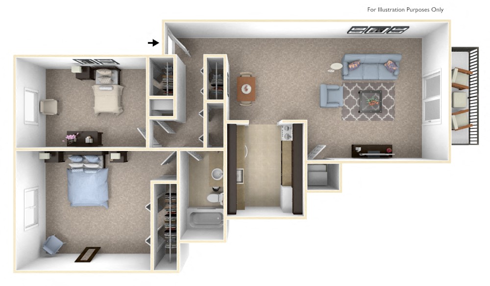 2-bed/1-bath, Hydrangea Floor Plan at The Landings, Michigan, 48185