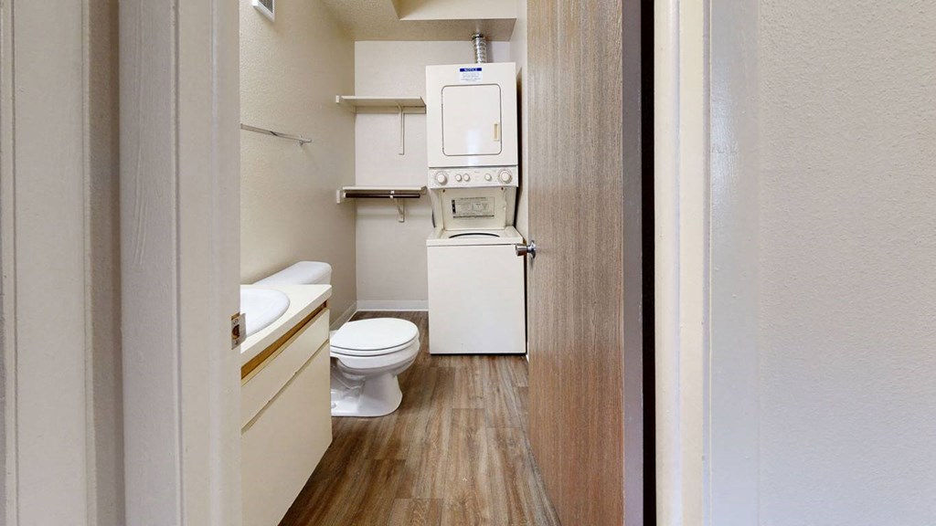a second bathroom with a stackable washer/dryer at Irish Hills Apartments, South Bend, Indiana