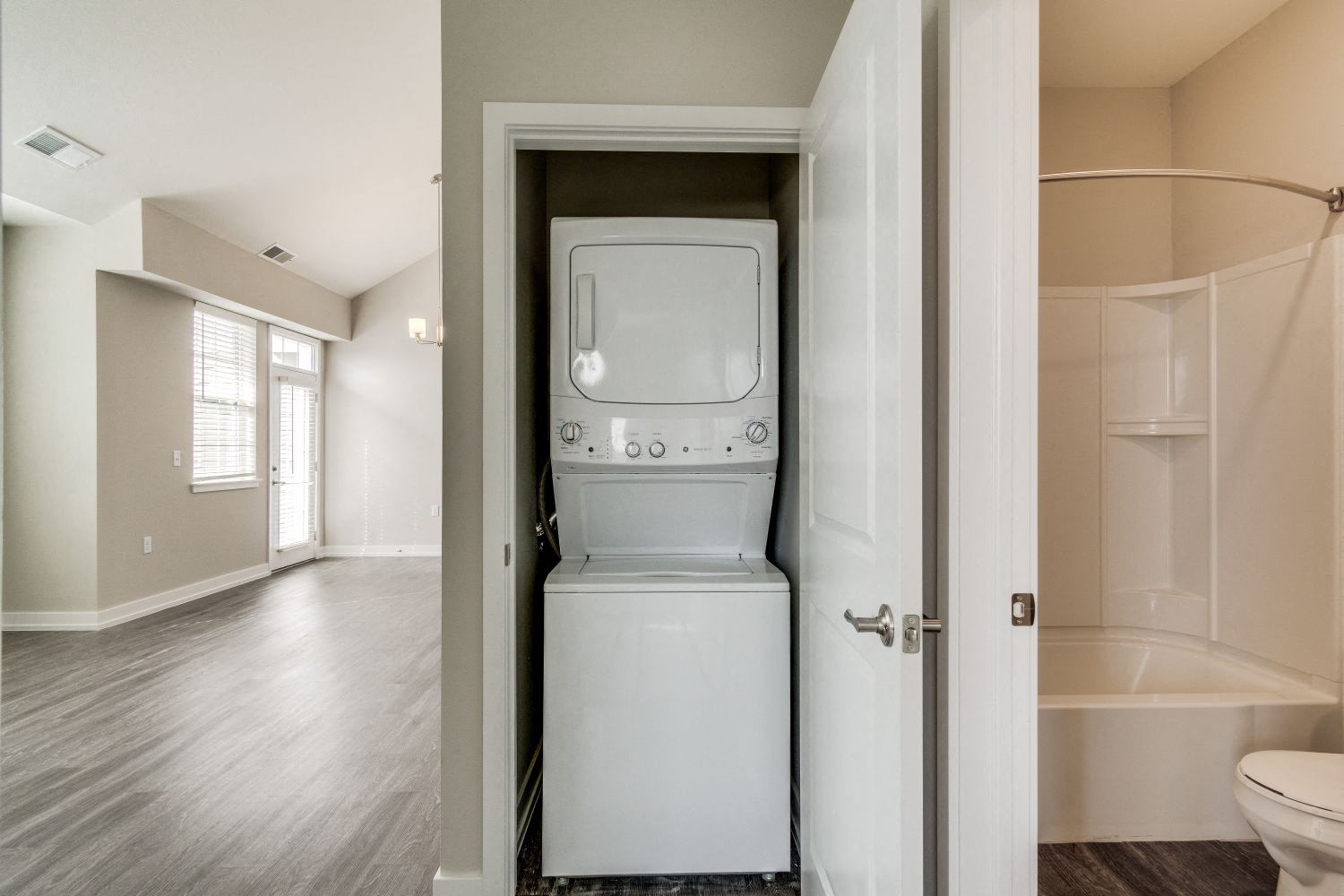 Stackable Washer & Dryer (Oak) at Village Place Apartments, Romeoville, 60446