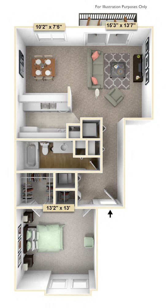 One Bedroom Juniper Floor Plan at Thornridge Apartments, Grand Blanc, Michigan