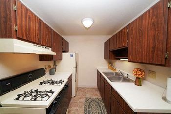 Galley-Style Kitchen at Walnut Trail Apartments in Portage, MI