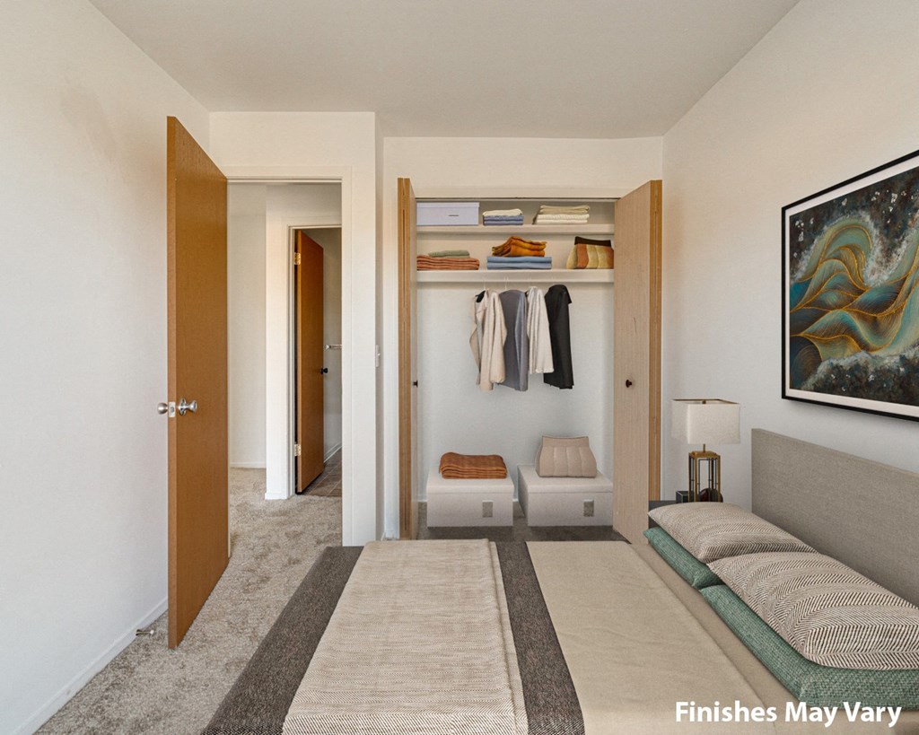 Lily Layout Model Bedroom at The Harbours Apartments, Michigan 48038