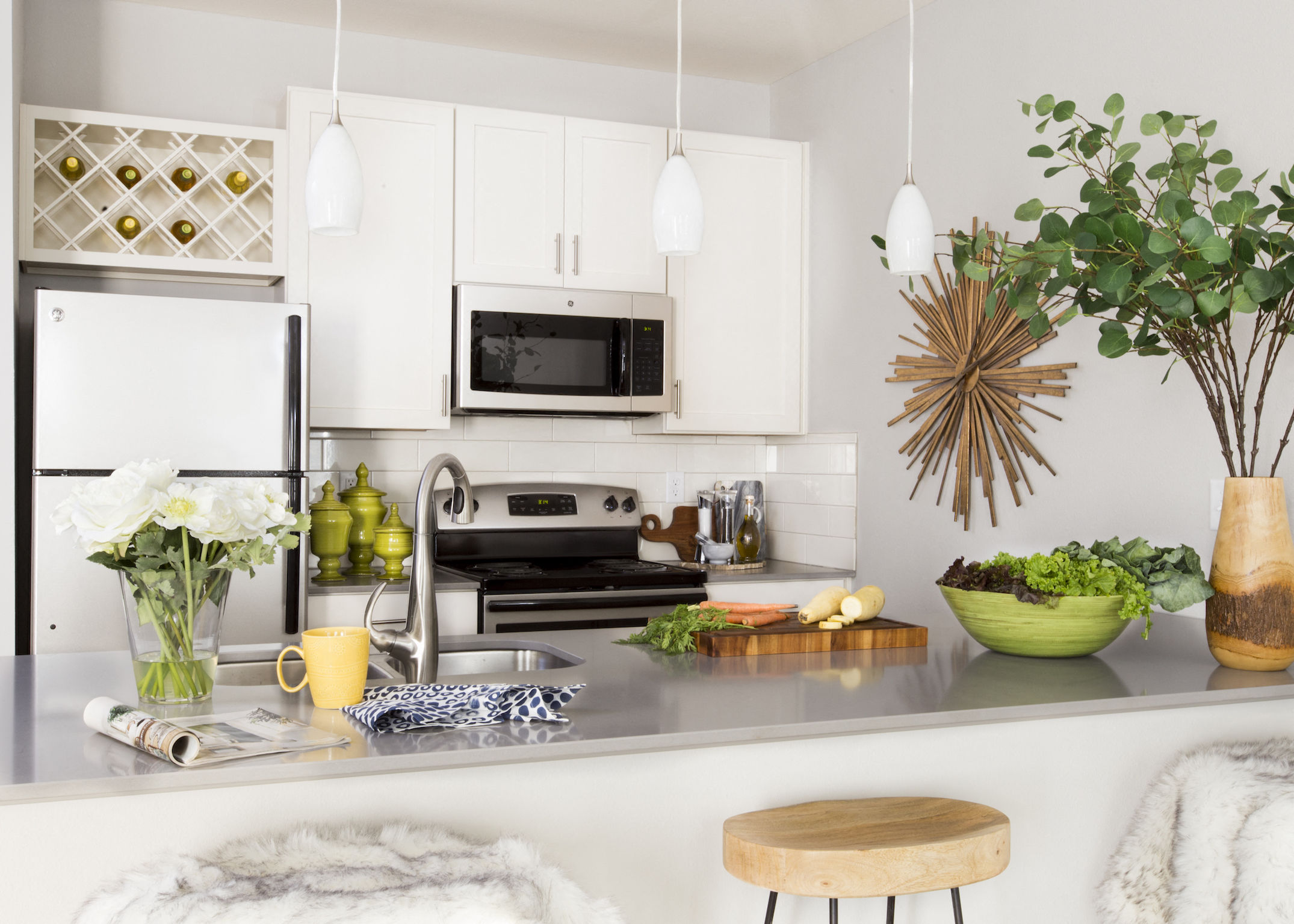 Kitchen Island With Pendent Lights at WaterFront Apartments, Virginia Beach, VA,23453