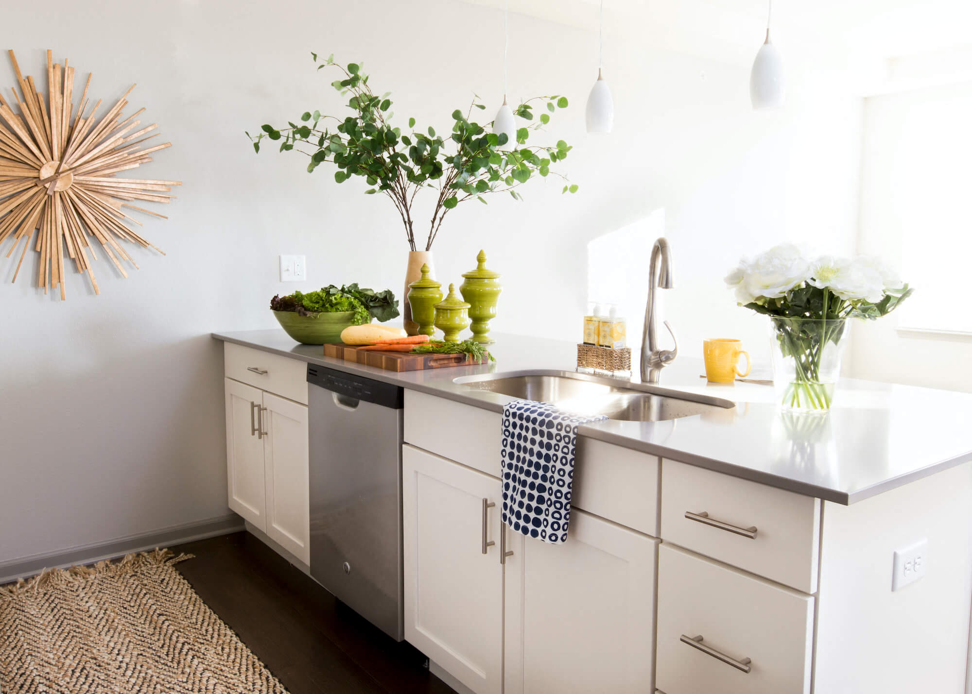White Cabinetry And Appliances In Kitchen, At Bella Vista Apartments, Fishers