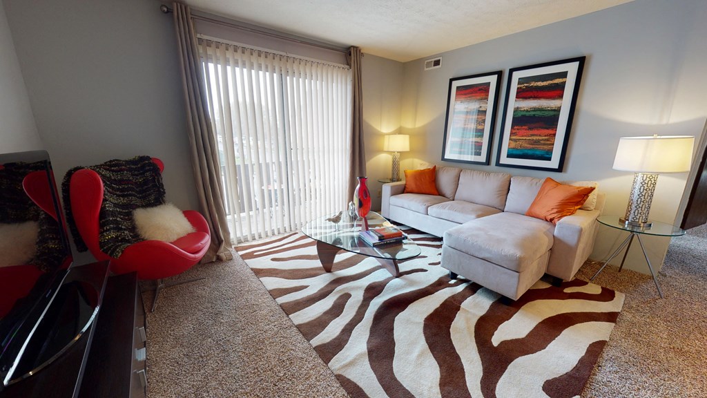 Living room with sofa at The Timbers Apartments, Indiana, 47715
