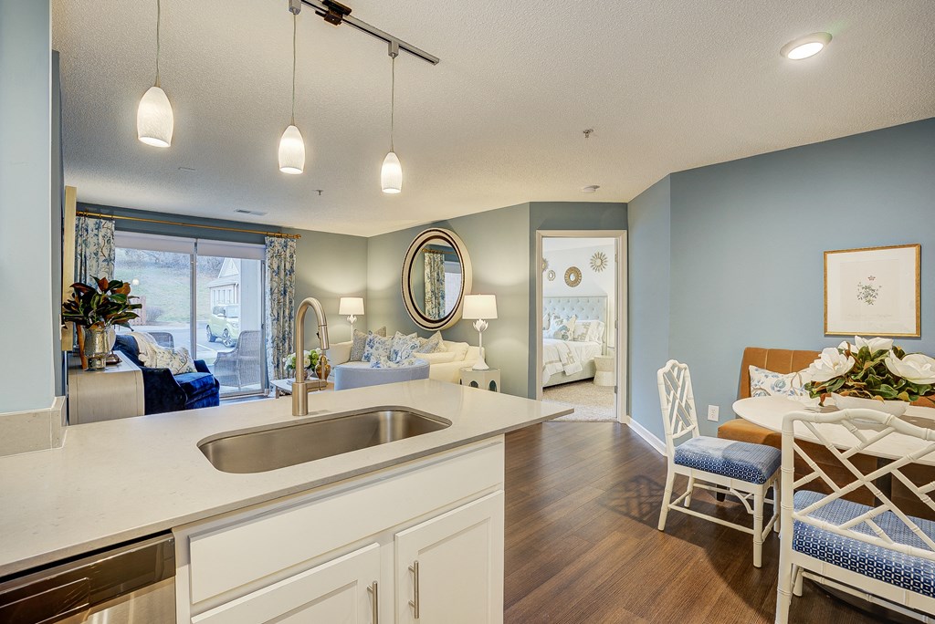 Living Room and Kitchen Angle at Sundance Apartments, Indiana, 46237