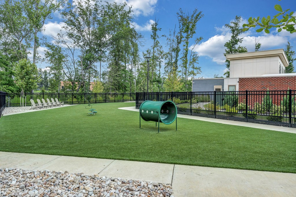 A green trash can sits in the middle of a grassy yard.