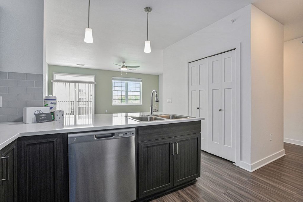 a kitchen with a sink and a dishwasher at Meadowbrooke Apartment Homes, Grand Rapids