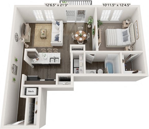 One Bedroom Bellflower floor plan at Meadowbrooke Apartment Homes in Grand Rapids, MI 49512