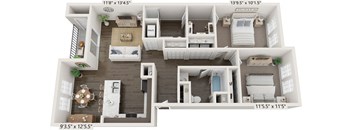 Two Bedroom Cascade floor plan at Meadowbrooke Apartment Homes in Grand Rapids, MI