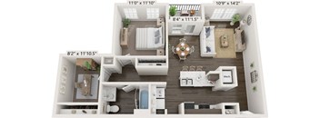 One Bedroom Dogwood floor plan at Meadowbrooke Apartment Homes in Grand Rapids, MI 49512