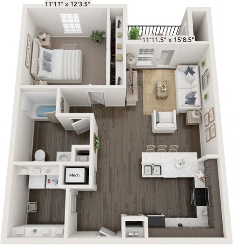 One Bedroom Elm floor plan at Meadowbrooke Apartment Homes in Grand Rapids, MI 49512