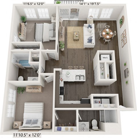 Two Bedroom Maple floor plan at Meadowbrooke Apartment Homes in Grand Rapids, MI 49512