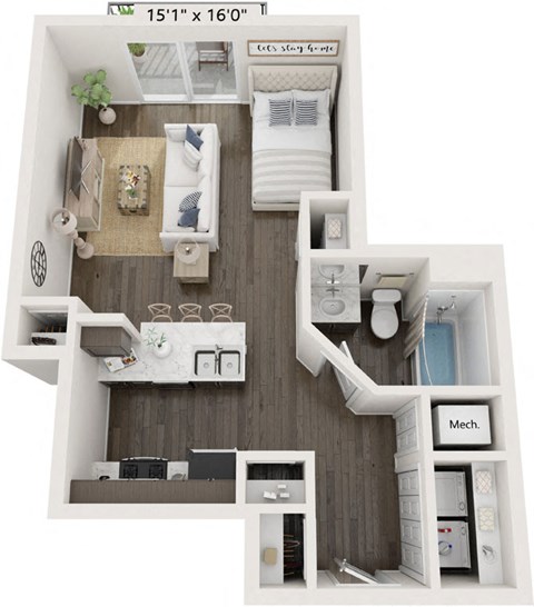 Studio floor plan at Meadowbrooke Apartment Homes in Grand Rapids, MI 49512