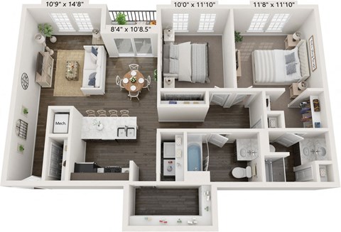 Two Bedroom Sycamore floor plan at Meadowbrooke Apartment Homes in Grand Rapids, MI 49512