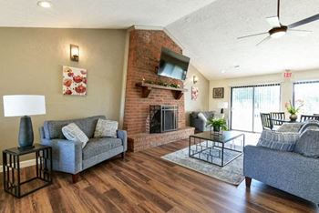 Inviting Clubhouse with Fireplace Wall at Old Monterey Apartments, Springfield, MO