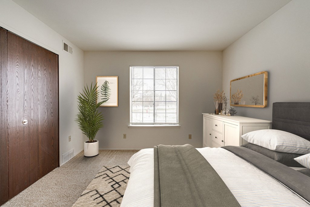 Magnolia Layout Model Bedroom at Fox Pointe Apartments, IL 61244