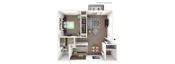 1-Bed/1-Bath, Magnolia Floor Plan at Fox Pointe Apartments, East Moline