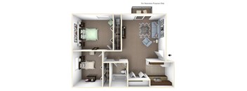 2-Bed/1-Bath, Marigold Floor Plan at Fox Pointe Apartments, East Moline