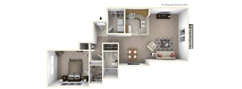 1-Bed/1-Bath, The Matthew Floor Plan at Prairie Lakes Apartments, Peoria, 61615