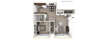 1-Bed/1-Bath, Mina Floor Plan at Fox Pointe Apartments, East Moline, IL, 61244