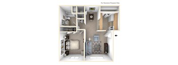 Modified One Bedroom Floor Plan at West Wind Apartments, Fort Wayne, Indiana