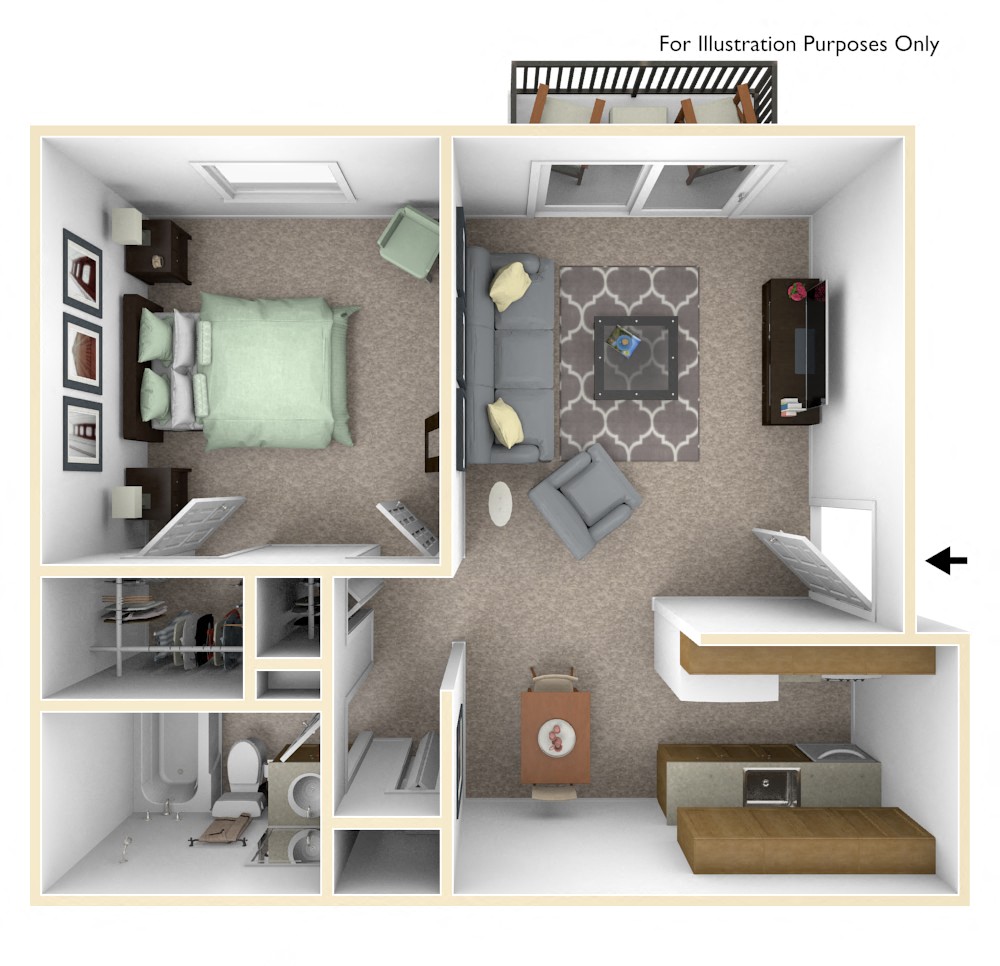 1 Bed 1 Bath 1-Bed/1-Bath, Mum Floor Plan at Timberbrook Apartments, Peoria, 61614