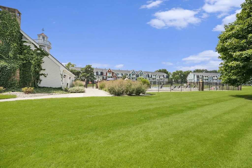 community pool entrance at Newport Village Apartments, Portage, MI