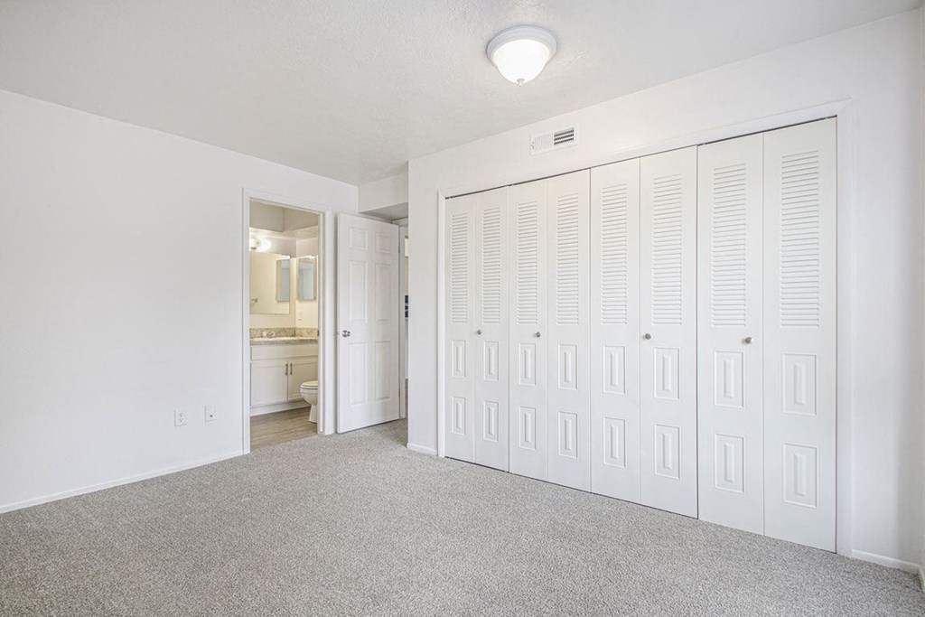 bedroom with walk-in closet and a bathroom at North Pointe Apartments, Indiana