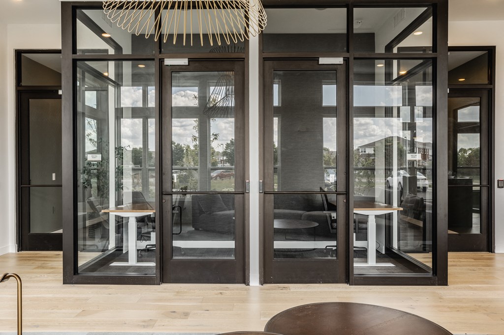 Clubhouse with glass doors at Nuvo Flats, Merrillville
