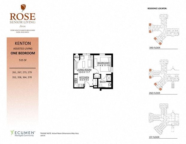 AL - Kenton One Bedroom One Bath Floor Plan AL - Kenton One Bedroom One Bath Floor Plan at Rose Senior Living – Avon, Ohio, 44011