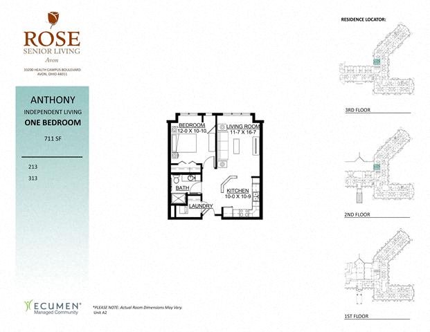 IL - Anthony One Bedroom One Bath Floor Plan IL - Anthony One Bedroom One Bath Floor Plan at Rose Senior Living – Avon, Avon, OH, 44011