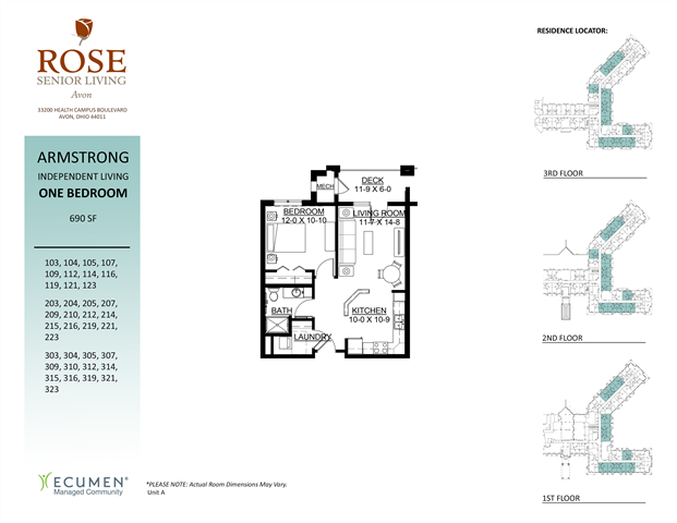IL - Armstrong One Bedroom One Bath Floor Plan IL - Armstrong One Bedroom One Bath Floor Plan at Rose Senior Living – Avon, Avon, OH
